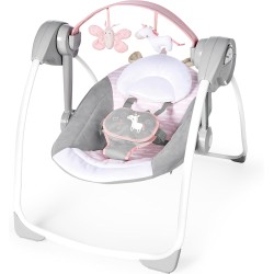 Ingenuity Comfort 2 Go Compact Portable 6-Speed Baby Swing with Music, Folds for Easy Travel-Flora the Unicorn (Pink), 0-9 Months (12202)