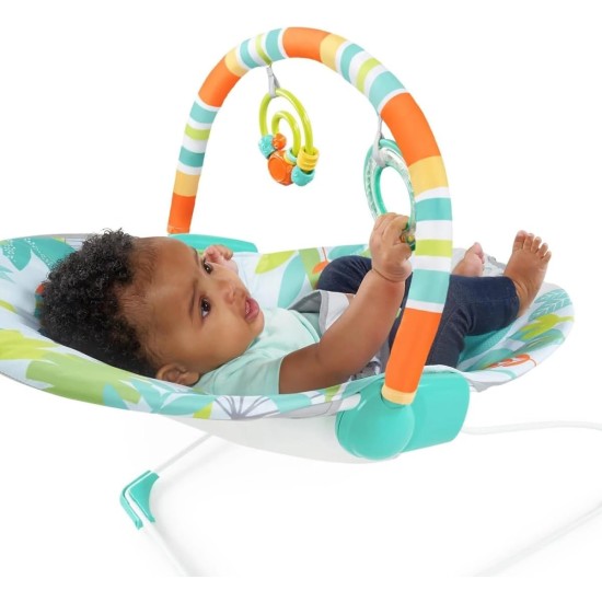 Bright Starts Baby Bouncer Soothing Vibrations Infant Seat - Removable -Toy Bar, Nonslip Feet, 0-6 Months Up to 20 lbs (Rainforest Vibes)