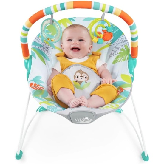 Bright Starts Baby Bouncer Soothing Vibrations Infant Seat - Removable -Toy Bar, Nonslip Feet, 0-6 Months Up to 20 lbs (Rainforest Vibes)