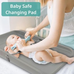 Baby Works - Deluxe Foam Diaper Changing Pad, Easy to Clean, Soft and Comfortable, Safety Strap - Grey, 27 x 16 Inches