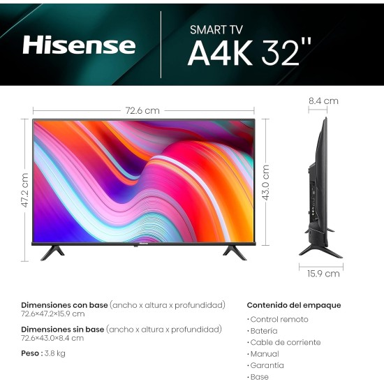 Hisense 32A4KV - 32" Smart Full Array HD VIDAA TV with DTS TruSurround (Canada Model) 2023