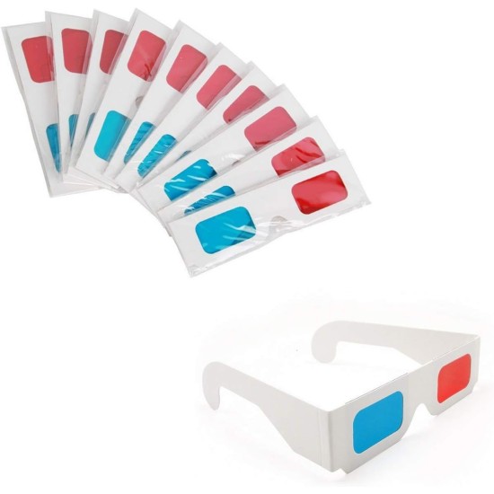 KRISMYA 3D Glasses for Movies - 10 Pairs 3D Glasses Red and Cyan White Frame Anaglyph Cardboard - Folded in Protective Sleeve