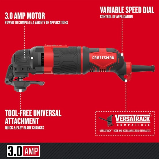 CRAFTSMAN 14-Piece Corded 3-Amp Oscillating Multi-Tool Kit (CMEW400)