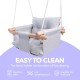 CaTeam - Canvas Baby Swing, Wooden Hanging Swing Seat Chair with Safety Belt, Durable Baby Swing Chair, Outdoor and Indoor Swing for Kids, Gray Blue