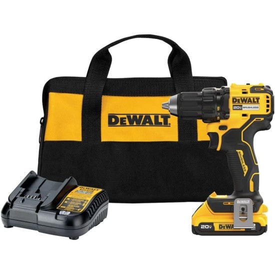 DEWALT 20V MAX Brushless 1/2 in. Cordless Compact Drill Driver Kit, Ratcheting Chuck, LED (DCD793D1)