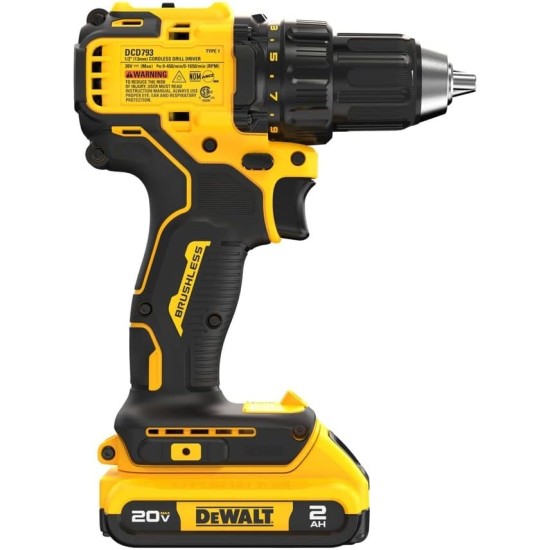 DEWALT 20V MAX Brushless 1/2 in. Cordless Compact Drill Driver Kit, Ratcheting Chuck, LED (DCD793D1)