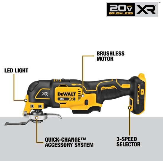 DEWALT 20V Max XR Oscillating Multi-Tool, Variable Speed, Tool Only (DCS356B)