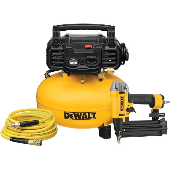 DEWALT DWFP1KIT 18 Gauge Brad Nailer and 6 Gallon Oil-Free Pancake Air Compressor Combo Kit