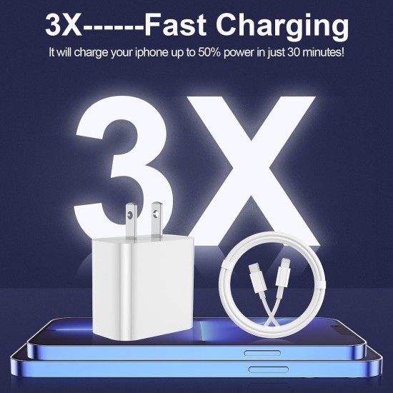 iPhone Charger Set - Apple MFi Certified: Includes 2 USB-C Wall Chargers and 2 Long USB-C to Lightning Cables (6FT & 10FT) for iPhone