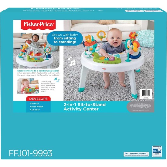 Fisher-Price 2-in-1 Baby Activity Center and Toddler Activity Table Racing Ramp with Lights and Music, Spin ‘n Play Safari