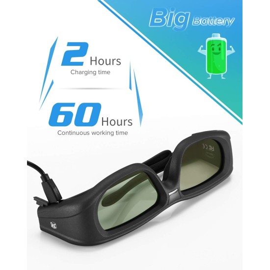 Elikliv Active Shutter 3D Glasses 2 Pack, Rechargeable Bluetooth 3D Glasses Compatible with Epson 3D Projector, TDG-BT500A TDG-BT400A TY-ER3D5MA