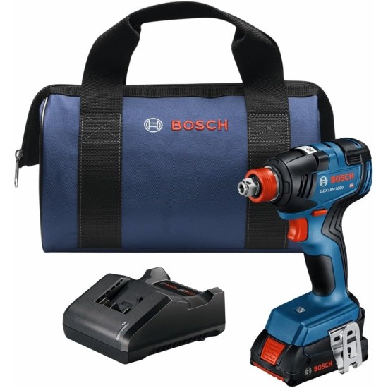 Bosch GDX18V-1800B12 18V EC Brushless 1/4 In. and 1/2 In. Two-in-One Bit/Socket Impact Driver Kit with 2.0 Ah SlimPack Battery