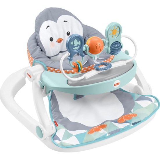 Fisher-Price Portable Baby Chair Sit-Me-Up Floor Seat with Snack Tray and Removable Toy Bar, Penguin Island (GKH31)