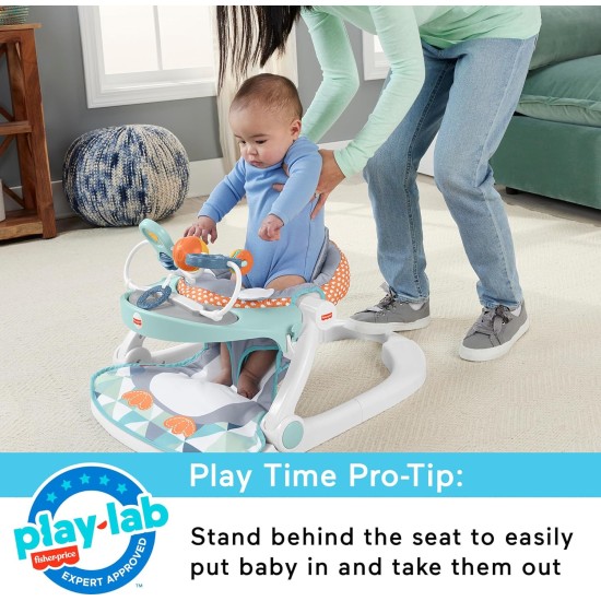 Fisher-Price Portable Baby Chair Sit-Me-Up Floor Seat with Snack Tray and Removable Toy Bar, Penguin Island (GKH31)