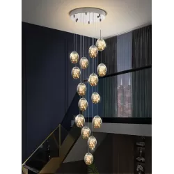 Modern LED Chandelier Pendant Glass Ball, Dimmable for Staircase Living Room - Gypsophila Stair Chandelier