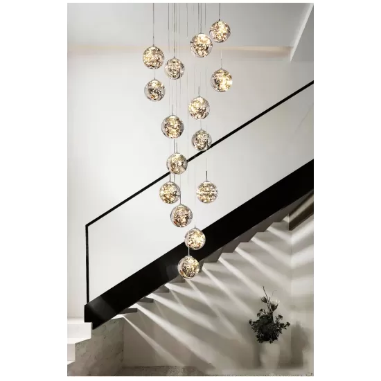 Modern LED Chandelier Pendant Glass Ball, Dimmable for Staircase Living Room - Gypsophila Stair Chandelier