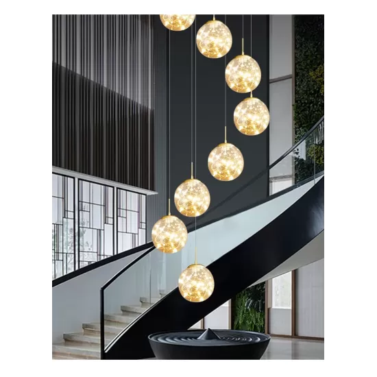 Modern LED Chandelier Pendant Glass Ball, Dimmable for Staircase Living Room - Gypsophila Stair Chandelier