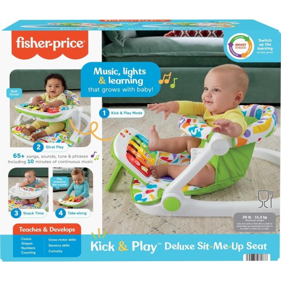 Fisher-Price Portable Baby Chair Kick & Play Deluxe Sit-Me-Up Seat with Piano Learning Toy & Snack Tray for Infants to Toddlers (HJC34)