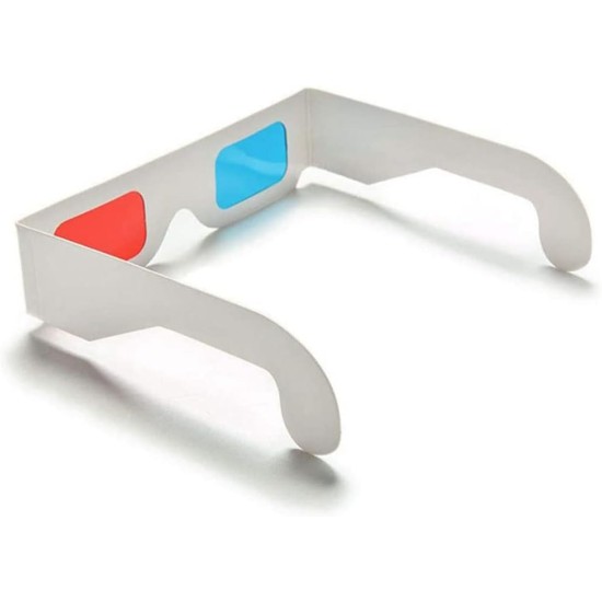 3D Paper Glasses, Red and Cyan Anaglyph, White Cardboard Frame, 50 Pairs