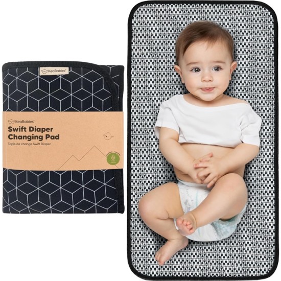 Portable Diaper Changing Pad - Waterproof Foldable Baby Changing Mat - Travel Diaper Change Mat - Lightweight Changing Pads for Baby - Baby Changer - Machine Washable - Small Changing Pad (Black Geo)