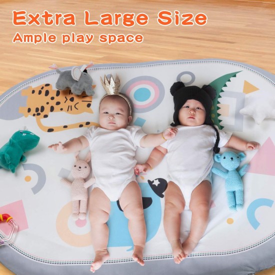 Lupantte 7 in 1 Baby Play Gym Mat with 2 Replaceable Washable Mat Covers Baby Activity Play Mat with 6 Toys, Visual, Hearing, Touch, Cognitive Development for Infant and Toddler, Thicker Non Slip