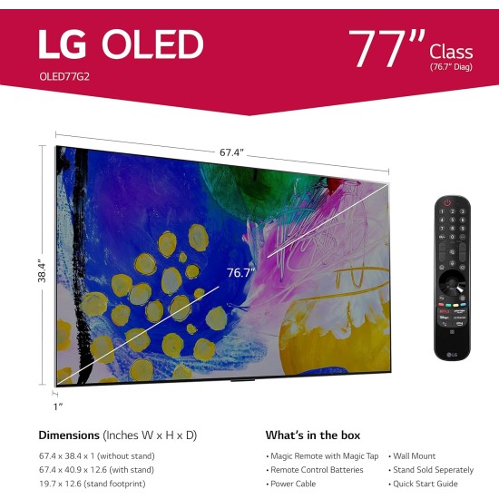 LG 77-Inch Class OLED evo Gallery Edition G2 Series Alexa Built-in 4K Smart TV 120Hz Refresh Rate, AI-Powered 4K, Dolby Cinema, WiSA Ready, Cloud Gaming (OLED77G2PUA, 2022), Silver