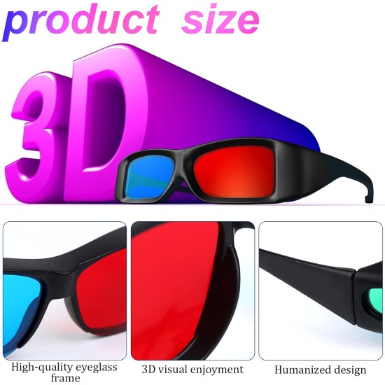 Red Blue 3D Glasses SL-843 - 3D Movie Game Glasses - Anti-Polarization Design Anaglyph Projector TV (3pcs)