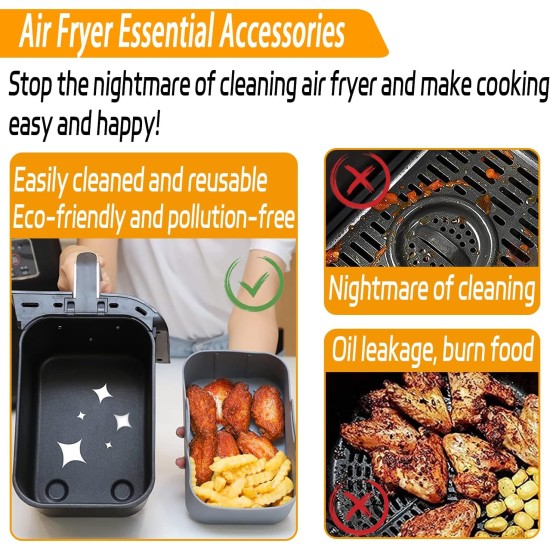 Air Fryer Accessories,9-Pcs Set for Ninja DZ201, DZ201C, DZ401, Reusable Silicone Air Fryer Liners & Gloves, Air Fryer Rack, Paper Lining, Food Tong, Oil Brush, Suitable for Oven, Microwave