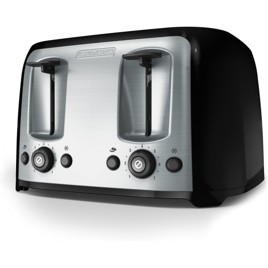 BLACK+DECKER Toaster 4 Slice, Classic Oval, Black with Stainless Steel Accents, TR1478BD