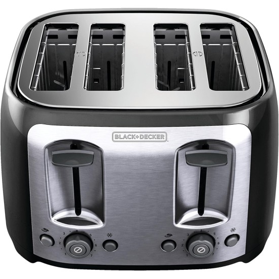 BLACK+DECKER Toaster 4 Slice, Classic Oval, Black with Stainless Steel Accents, TR1478BD