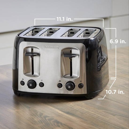 BLACK+DECKER Toaster 4 Slice, Classic Oval, Black with Stainless Steel Accents, TR1478BD