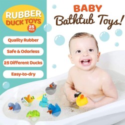 25 Pack Rubber Duck Pack Bath Toy Assortment Bulk Floater Duck for Kids Birthday Gifts Baby Showers Classroom Prizes Party Favors Rubber Duckies for Jeep Summer Beach Pool Toys (A-25 Pack)