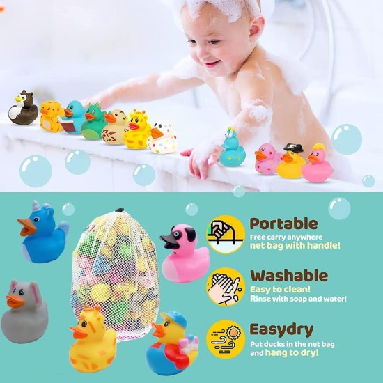 25 Pack Rubber Duck Pack Bath Toy Assortment Bulk Floater Duck for Kids Birthday Gifts Baby Showers Classroom Prizes Party Favors Rubber Duckies for Jeep Summer Beach Pool Toys (A-25 Pack)