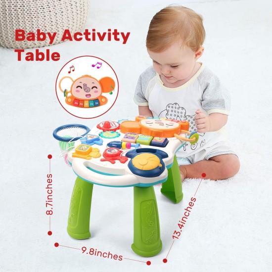 CUTE STONE Sit-to-Stand Learning Walker, 2 in 1 Baby Walker, Kids Early Educational Activity Center, Multifunctional Removable Play Panel, Baby Music Learning Toy Gift for Infant Boys Girls