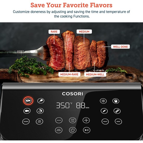 Cosori Proii ‎CP358-AF Air Fryer Oven Combo, 5.8qt Max Xl Large Cooker with 12 One-touch Saveable Custom Functions, Cookbook and Oneline Recipes, Nonstick and Dishwasher-safe Detachable Square Basket