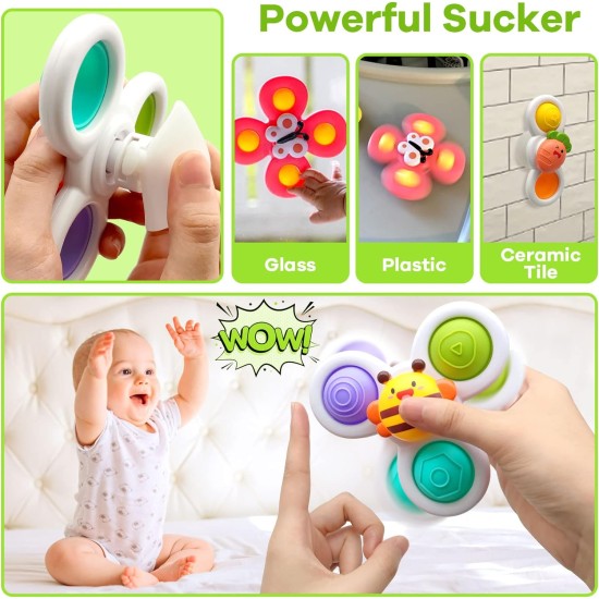 Suction Cup Spinner Toys for Baby, Sensory Toys Learning Toys for Toddlers 1-3, Baby Bath Toys for Babies 12-18 Months, 1 2 3 Year Old Girl Boy Gifts Idea (3 Pcs)