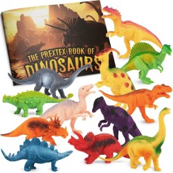 12 Pack of 7 Dinosaur Toy Figures with Educational Dinosaur Book, Large Plastic Dinosaur Toys Set for Toddlers, Kids, Boys and Girls